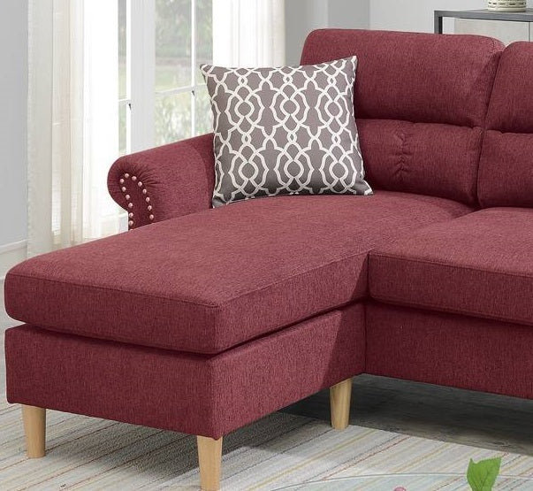 Paparika Red Polyfiber Reversible Sectional Sofa Set with Chaise, Pillows, Plush Cushion, and Nailheads - Luxurious Comfort for Your Living Space