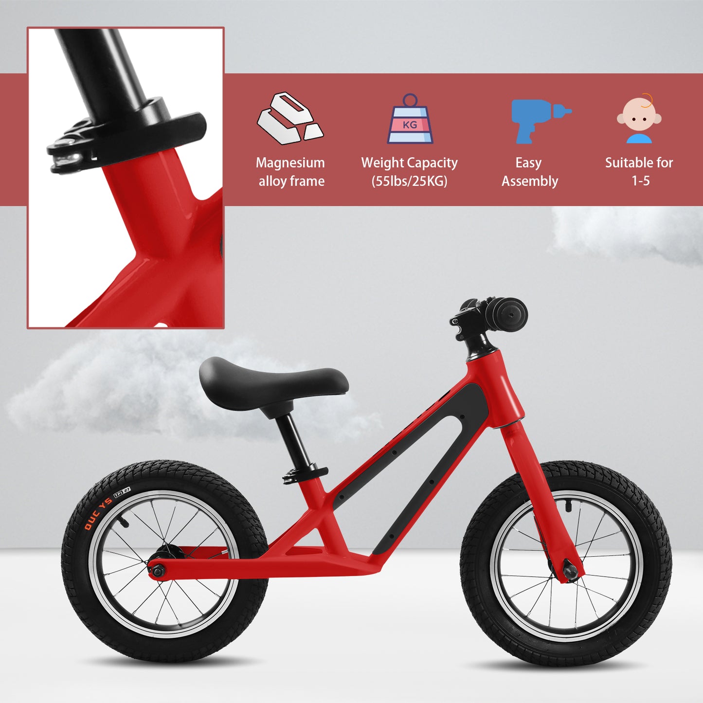 ECARPAT Balance Bike: Lightweight Toddler Bike with 12" Rubber Foam Tires, Adjustable Seat - Ages 1-5 Years