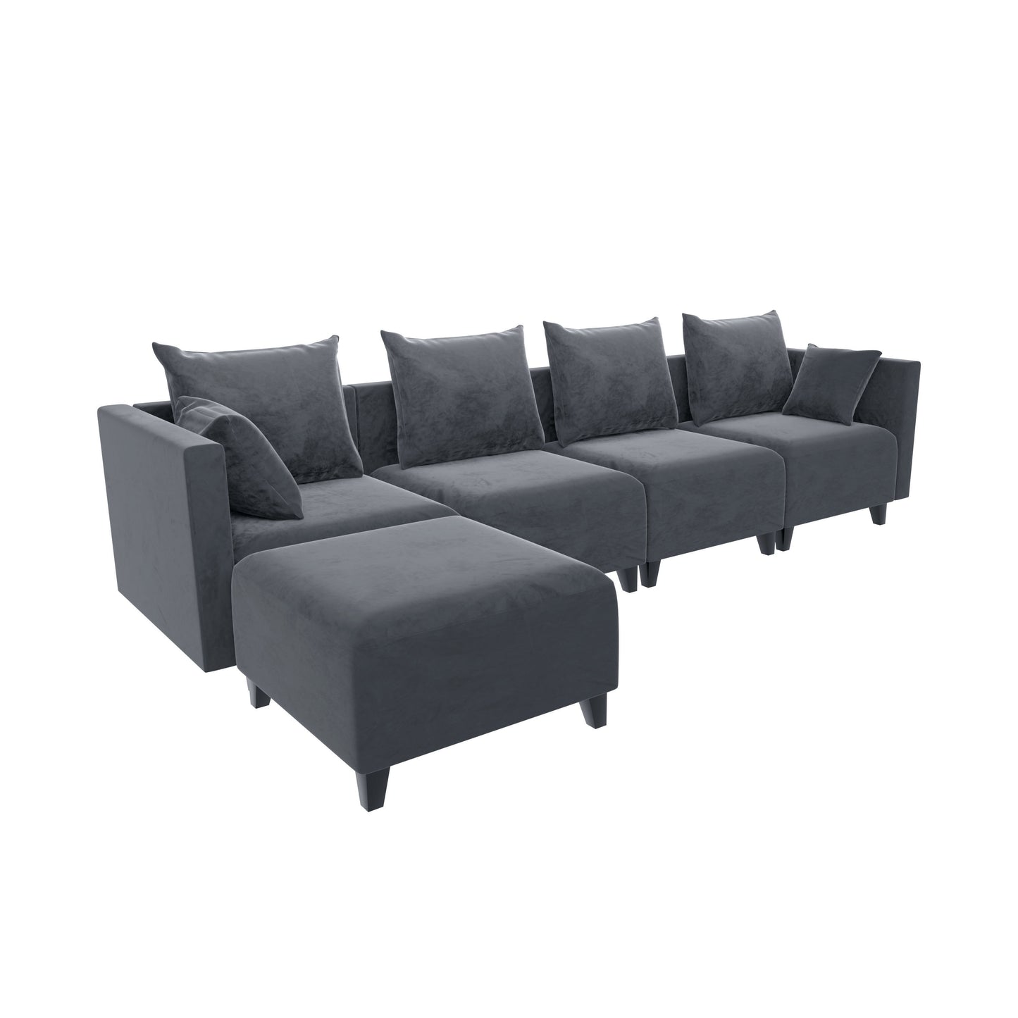 Sectional Sofa L Shape Modular Couch with 6 Pillows for Living Room Grey