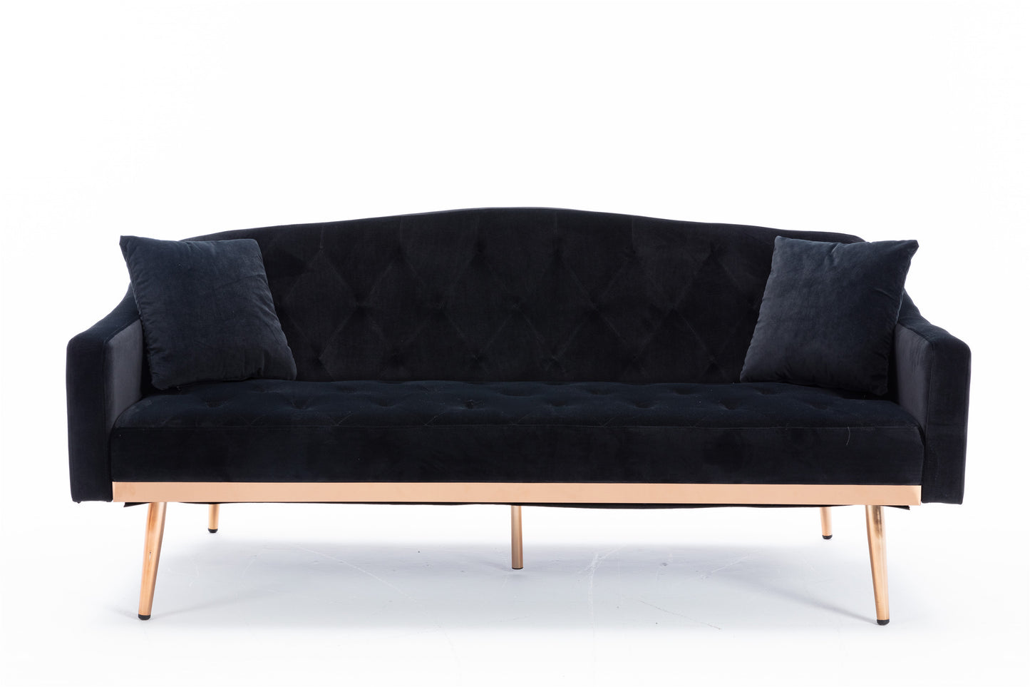 Velvet Sofa: Stainless Feet, Black Color - Accent Loveseat Sofa.
