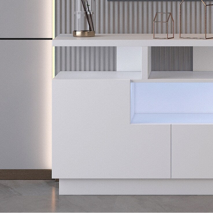 Klair Living Contemporary TV Stand with Lights in Glossy White
