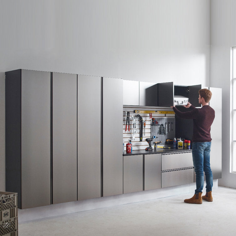 Garage TECH Series Wood Base Drawer Wall Mounted Garage Cabinet in Metallic Gray