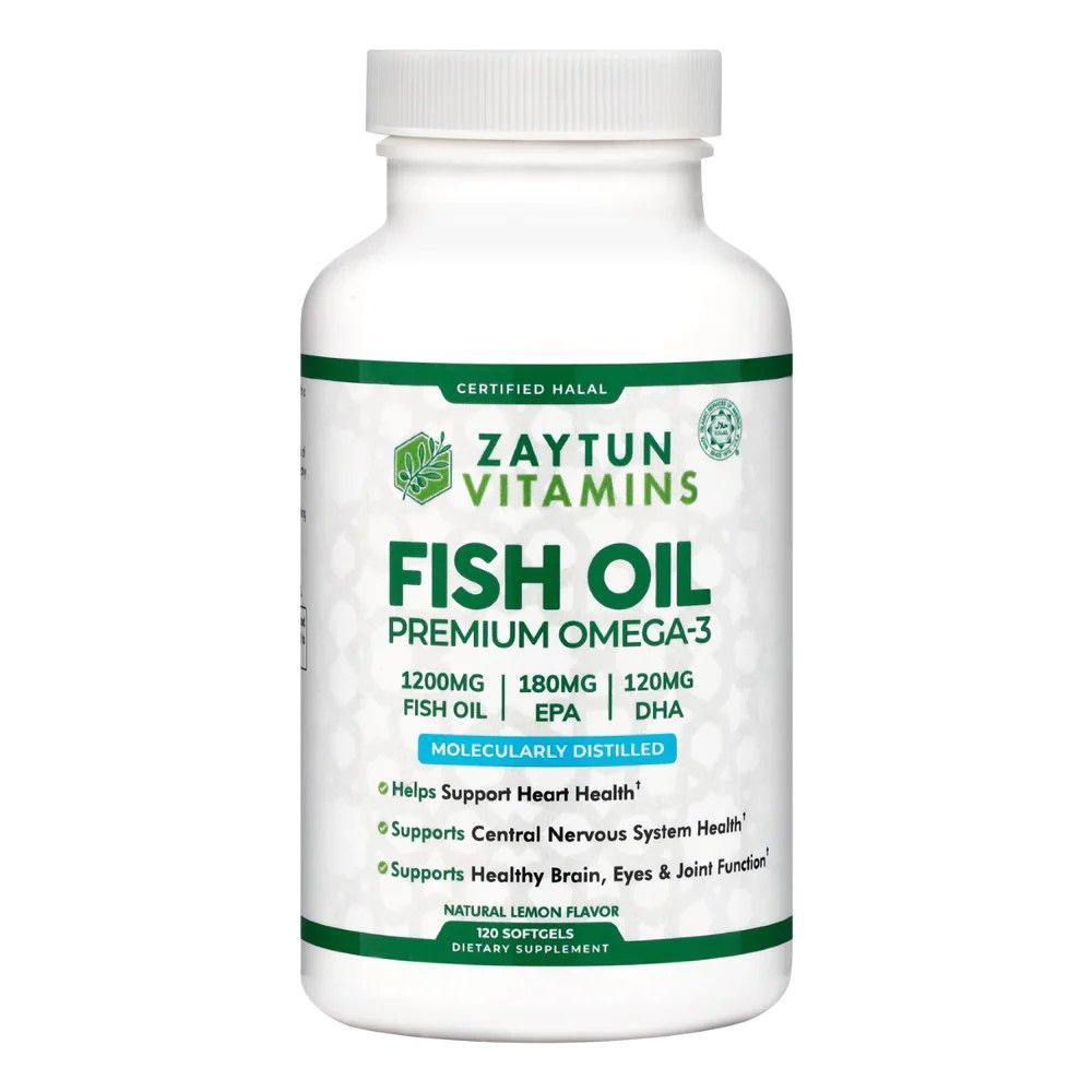 Zaytun Vitamins Halal Fish Oil 1200mg Omega 3, Premium EPA/DHA, Supports Brain, Heart, Joint Health - 4 Months Supply, Lemon Flavor, Keto Friendly, Gluten Free