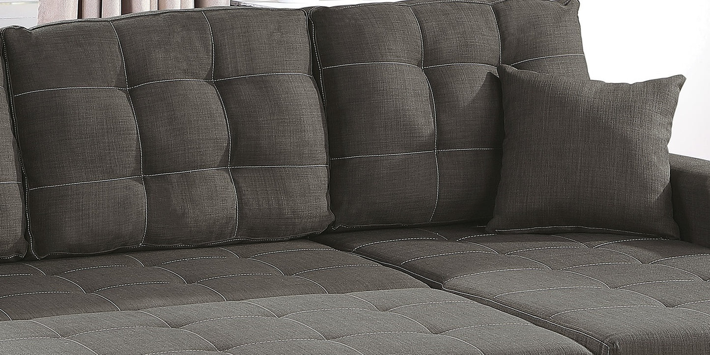 Convertible Sectional Pull Out Bed Sofa Chaise with Reversible Storage, Ash Black Polyfiber Tufted Couch Lounge - Various Sizes Available