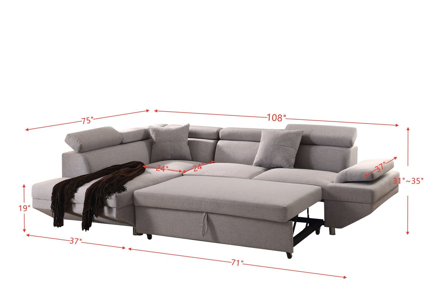 Jemima Sectional Sofa w/Sleeper in Gray Fabric - Comfortable and Stylish Furniture Choice for Your Living Space