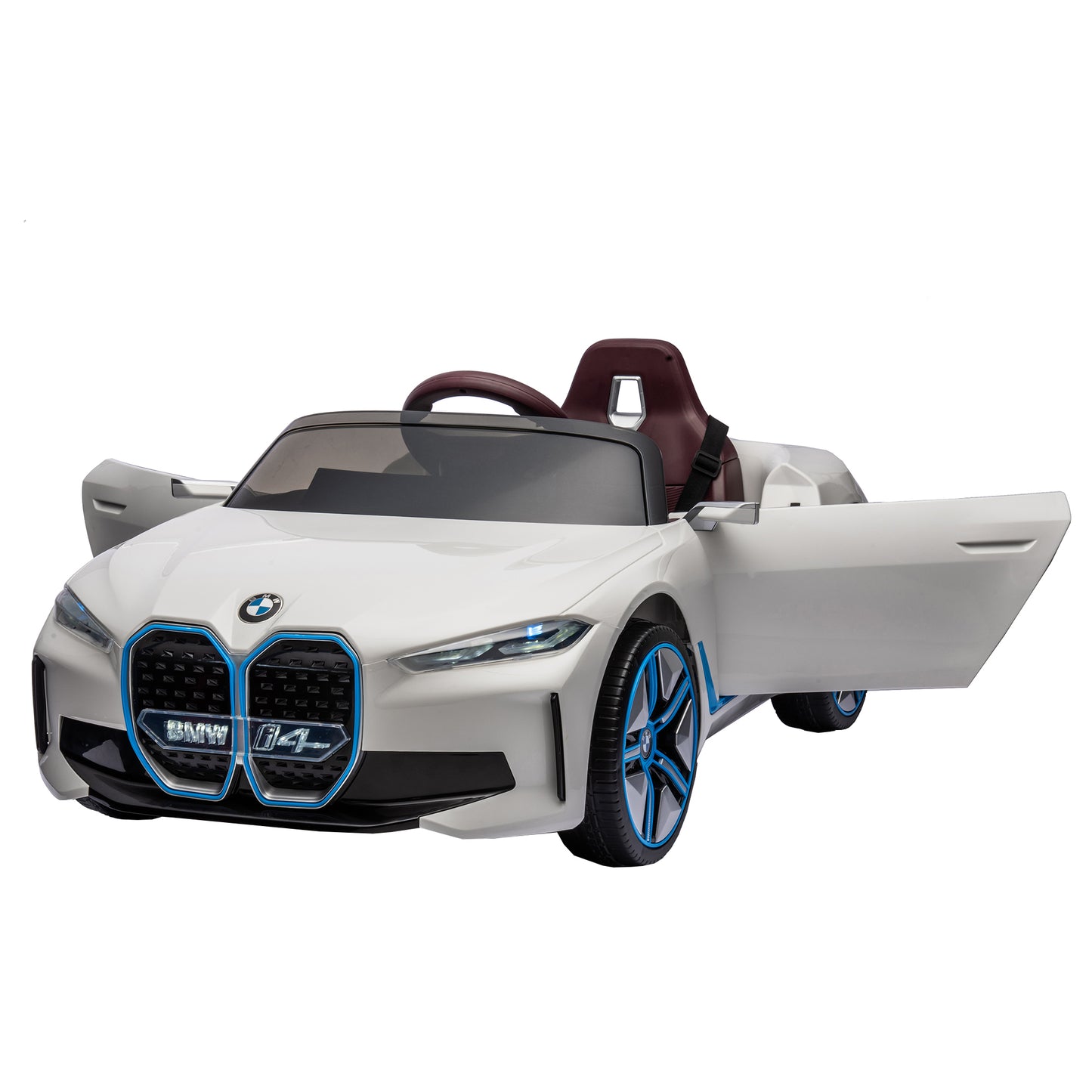 Licensed BMW I4 12V Kids Ride-On Car: 2.4G Remote Control, Electric, 3-Speed, Power Display, USB, MP3, Bluetooth, LED Lights, Safety Belt, Story - Black