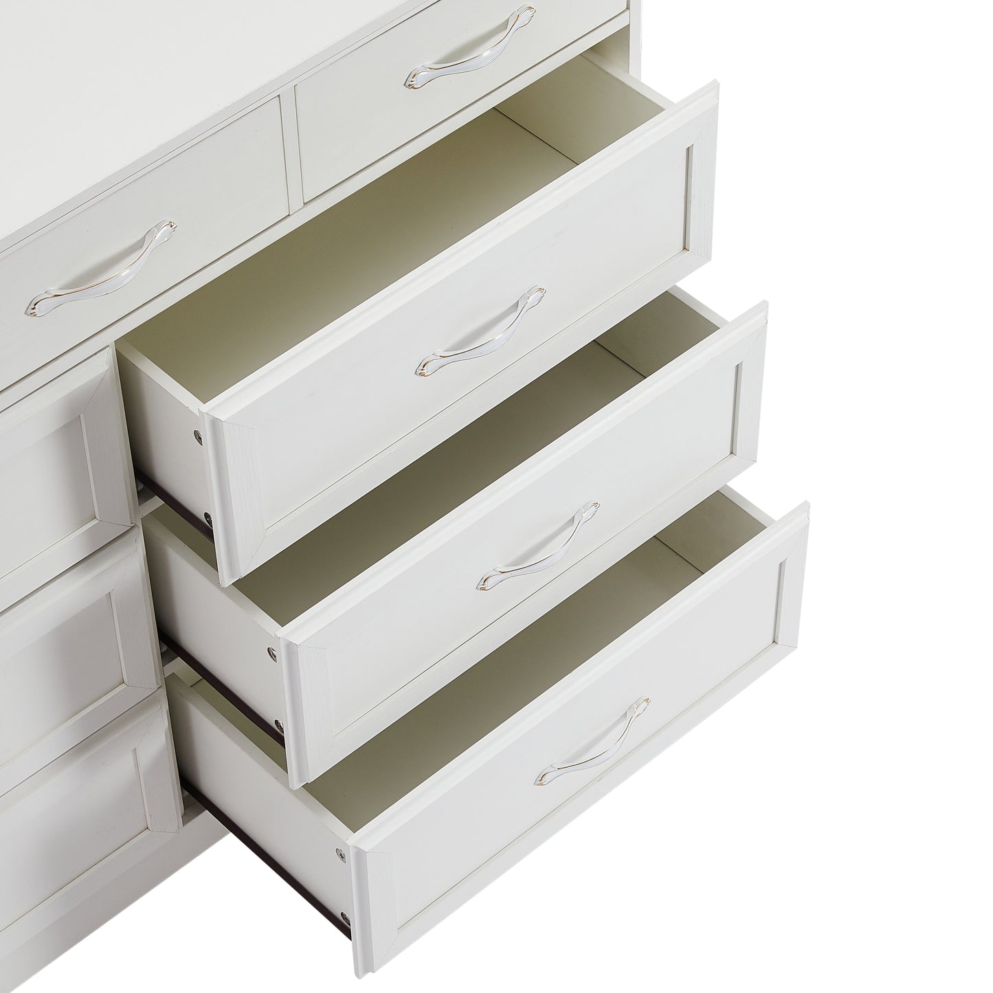 9 Drawer Long Dresser with Antique Handles Wood Chest of Drawers