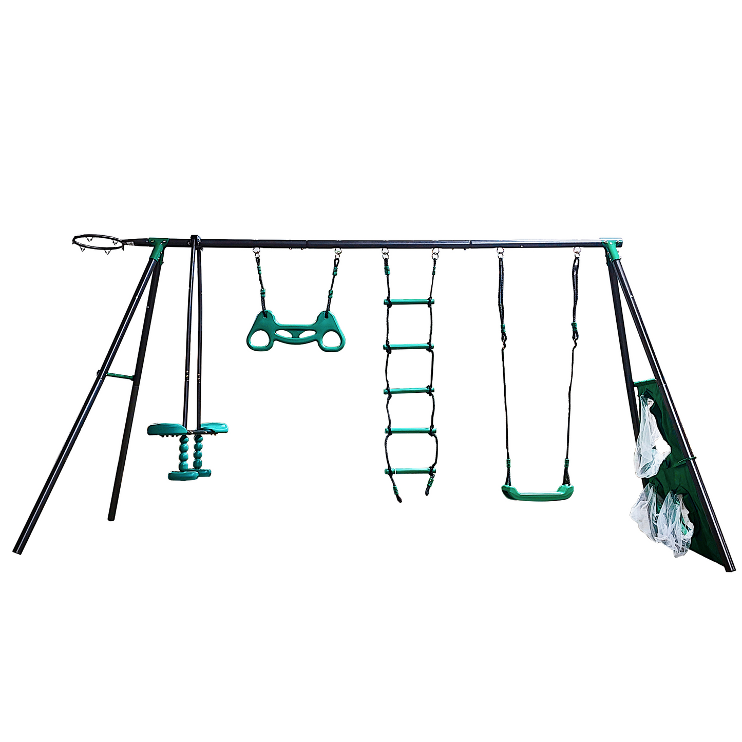Blackish Green Four Function Swingset with Metal Plastic Swing Seat - 550lbs, Outdoor Playground for Age 3+