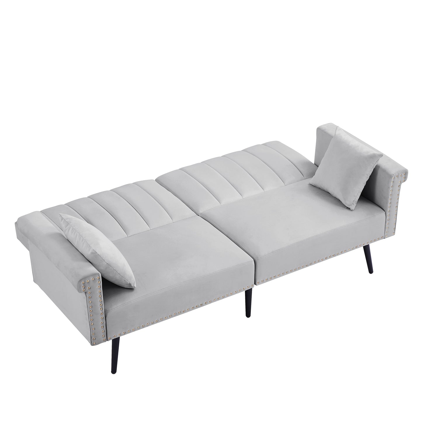 Grey Velvet Loveseat Sofa Bed - Comfortable and Stylish Convertible Furniture for Small Spaces - Queen Size Sleeper Sofa with Soft Velvet Upholstery
