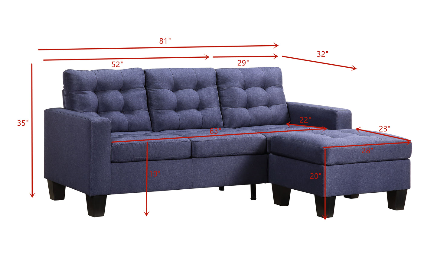 Elegant Earsom Sectional Sofa with Reversible Chaise, Blue Linen - Perfect for Stylish Living Spaces (Size: 56650)