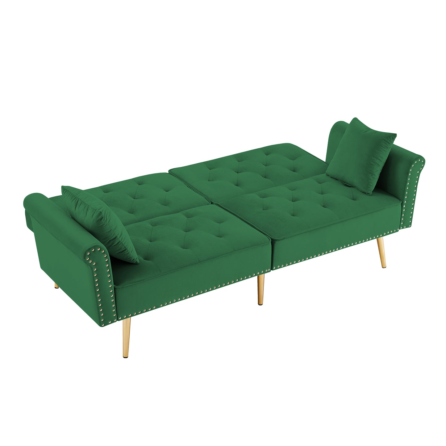 Modern Velvet Tufted Sofa Couch with 2 Pillows, Nailhead Trim, Loveseat Sofa Bed