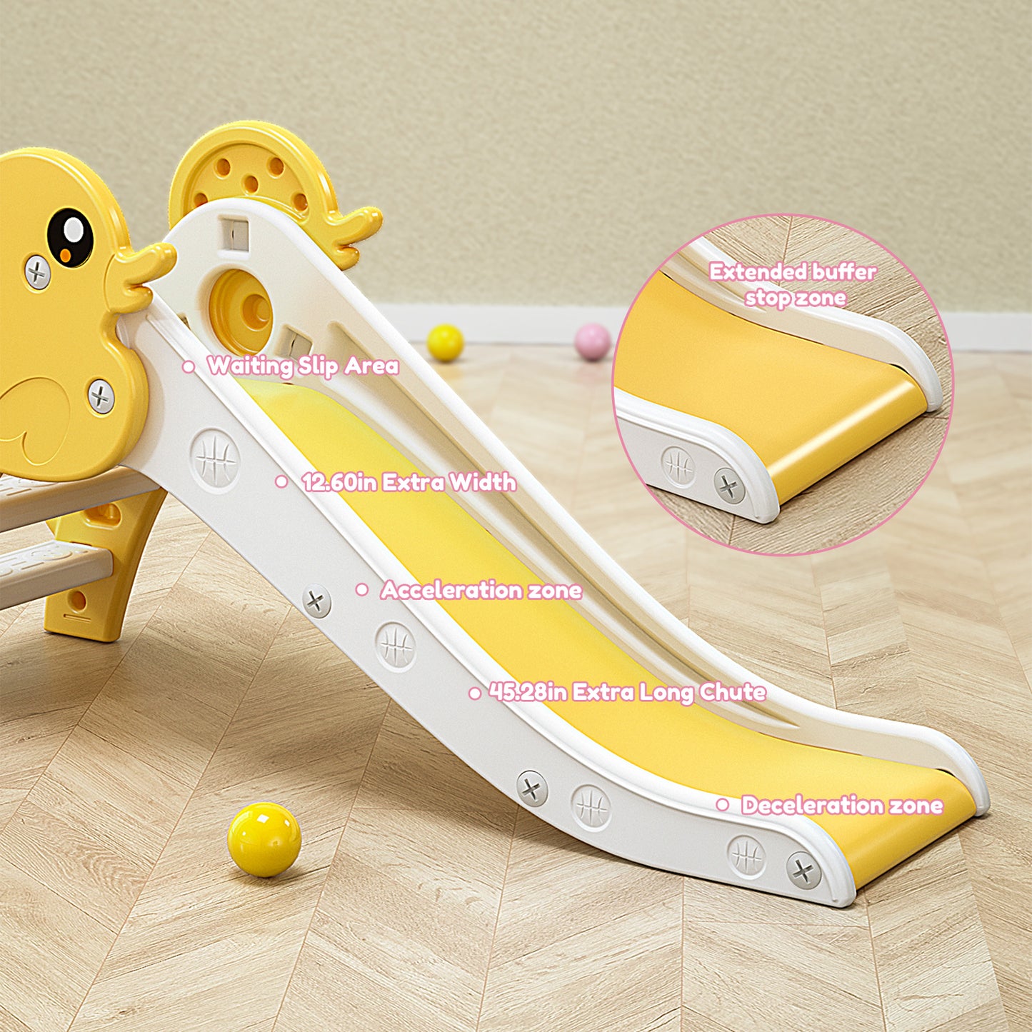 Kid Slide for Toddler Age 1-3: Indoor & Outdoor Yellow Plastic Slide for Pet Ducks - Playground Climber Slide