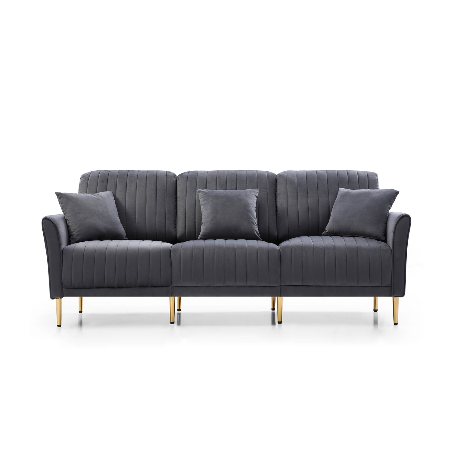3 Pcs Sofa Loveseat Couch Set | 3 Piece Living Room Set | 1 Three Seat Sofa & 2 Loveseat Sofas | 7 Throw Pillows | Grey Velvet
