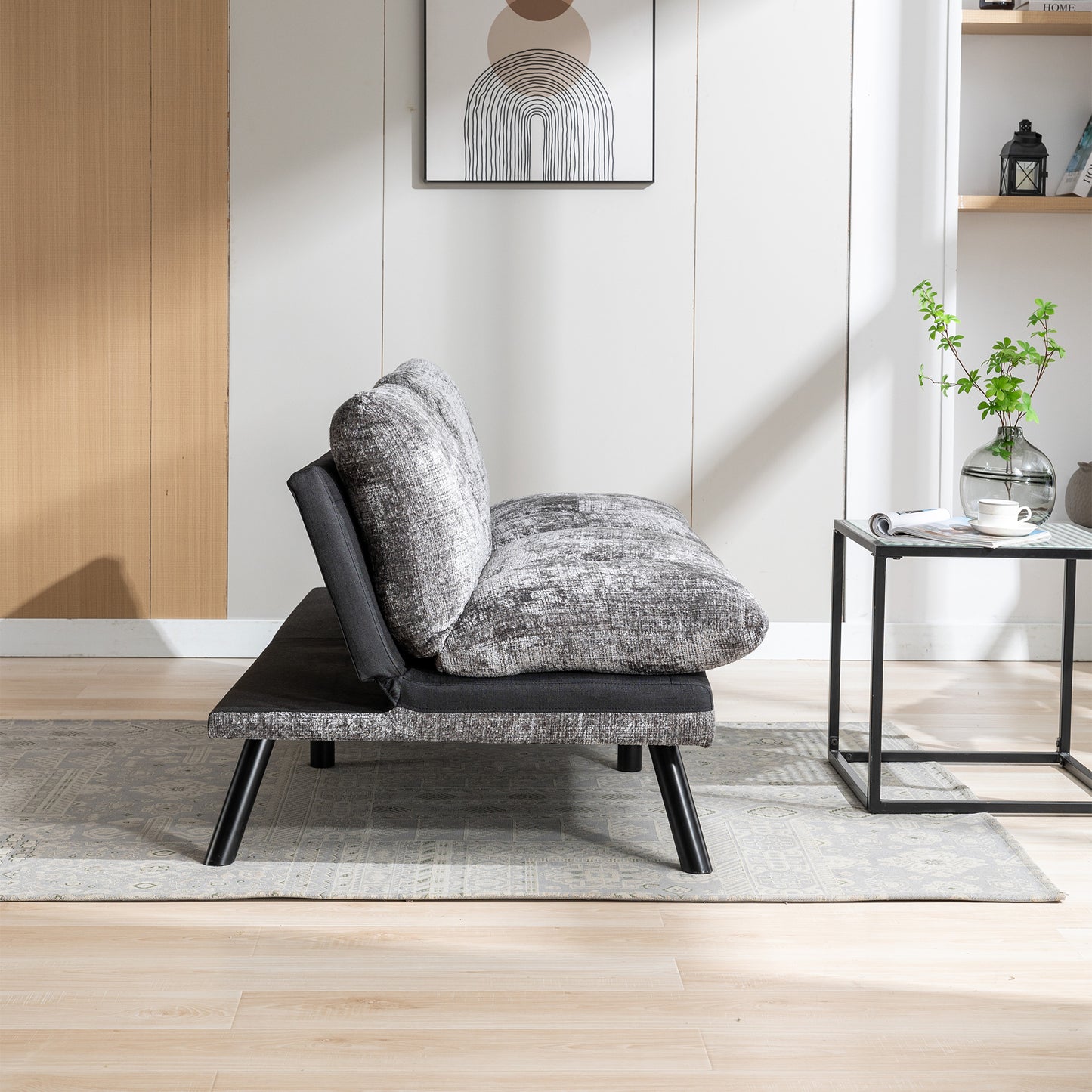 Convertible Sofa Bed Loveseat Futon Bed with Adjustable Lounge Couch, Metal Legs - Chenille-Grey - Breathable, Compact Size for Small Living Spaces