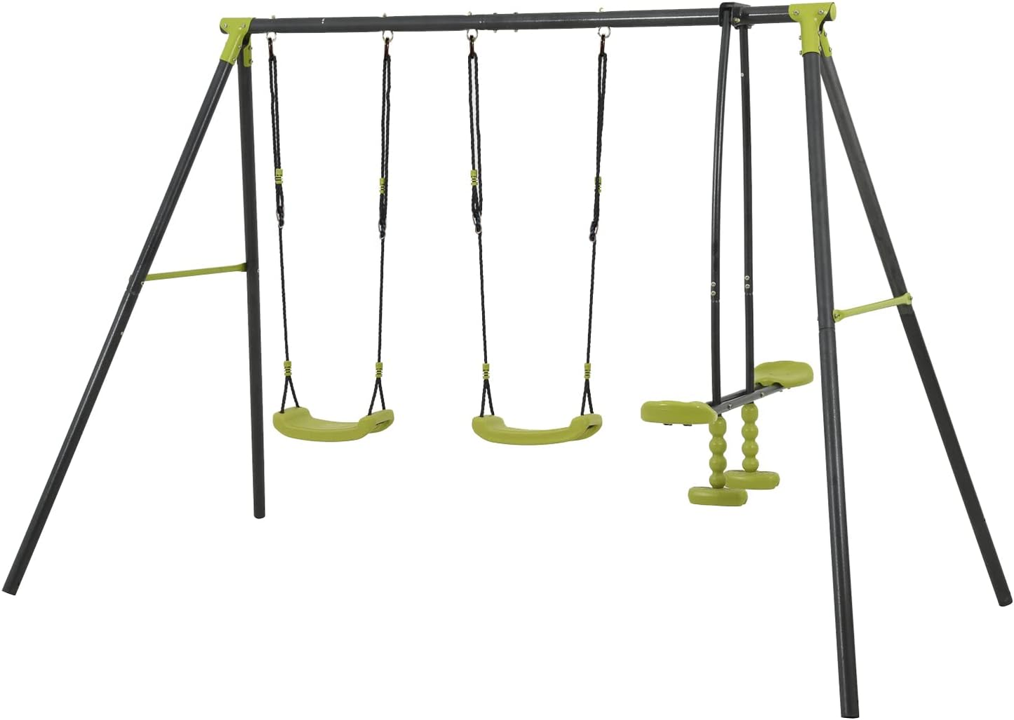 Triple Children Metal Safe Swing Set 440lbs for Outdoor Playground - Black/Green, 3 Seats, Age 3+.