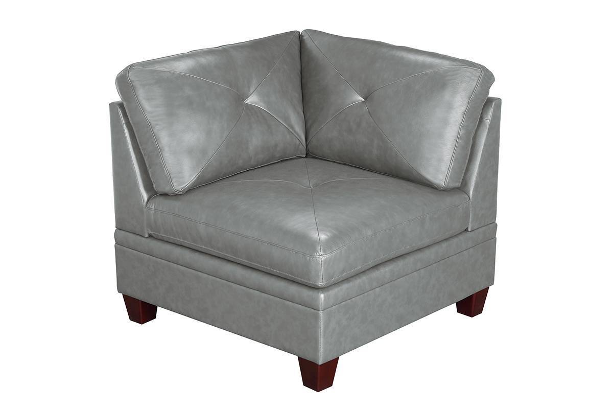 Genuine Leather Sectional Sofa Chair Ottomans 6pc Set - Grey Tufted Couch, Living Room Furniture