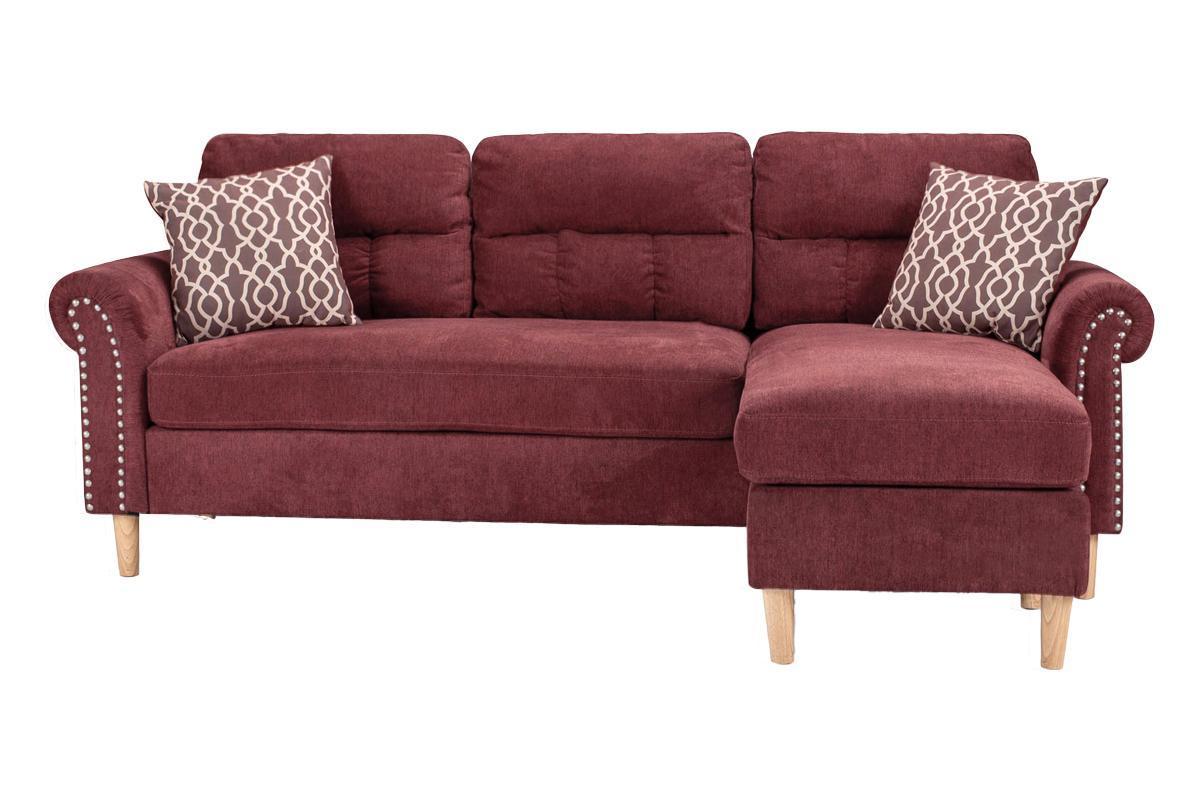 Paparika Red Polyfiber Reversible Sectional Sofa Set with Chaise, Pillows, Plush Cushion, and Nailheads - Luxurious Comfort for Your Living Space