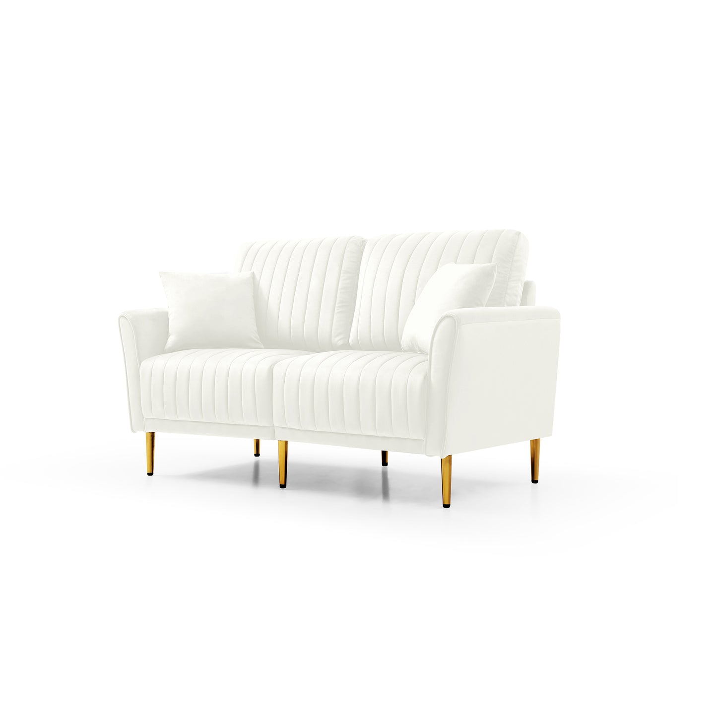 Modern Upholstered Sofa 3 Seater & 2 Seater Couches for Living Room Sectional Sofas with Throw Pillows and Gold Metal Legs, Cream Velvet
