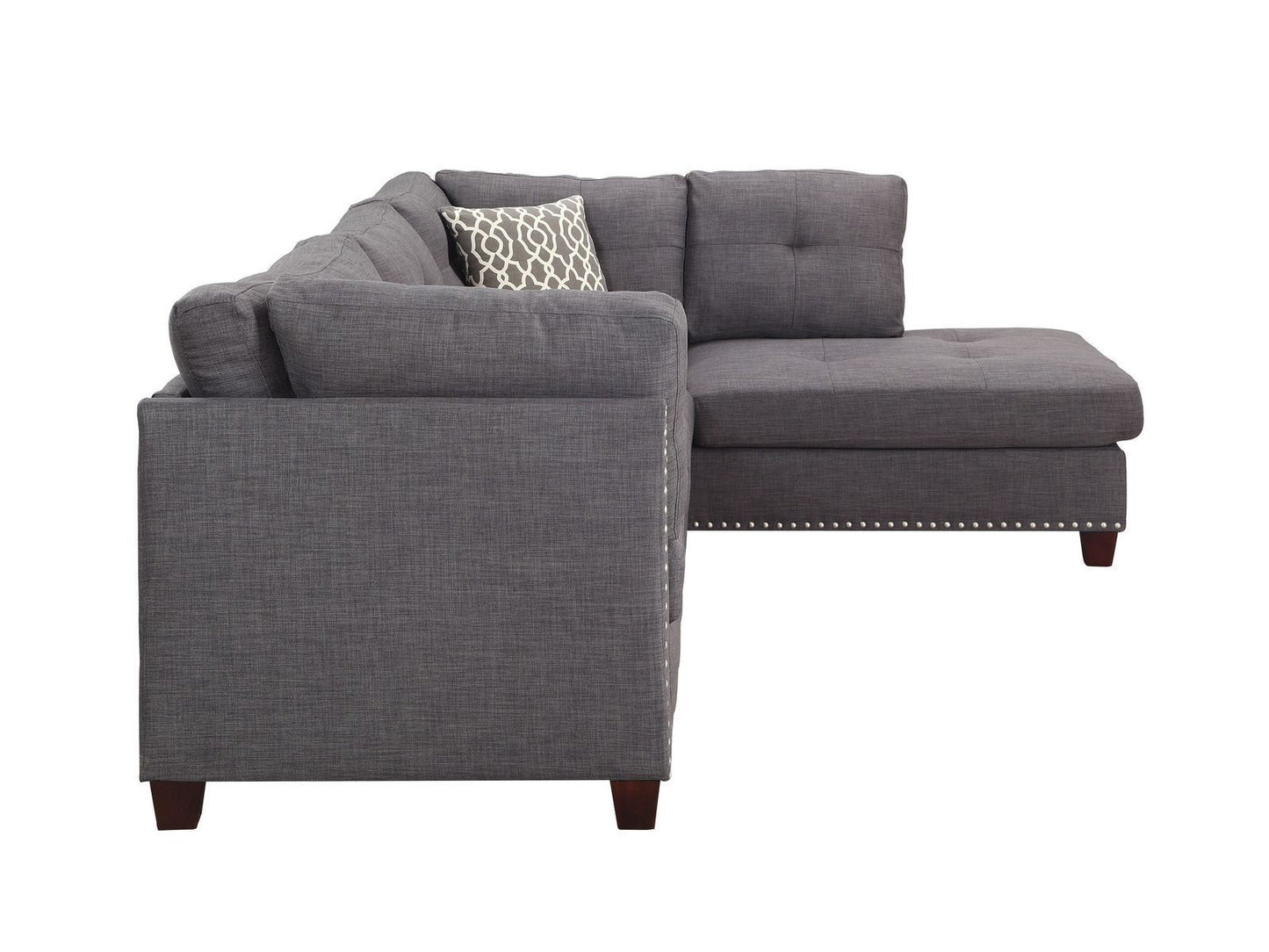 Laurissa Sectional Sofa & Ottoman: Light Charcoal Linen, 2 Pillows, 1Set/2Ctn | ACME 54385