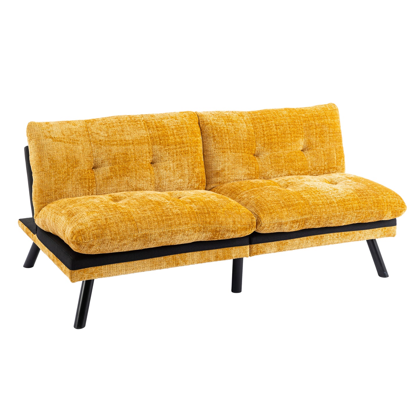 Convertible Sofa Bed Loveseat Futon Bed Adjustable Lounge Couch with Metal Legs, Breathable Chenille-Yellow. Perfect for Compact Living Spaces.