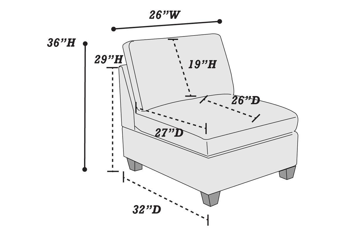 Modular Sectional 6pc Set Living Room Furniture - L-Sectional in Black Coffee Linen Like Fabric - 2 Corner Wedge, 2 Armless Chairs, and 2 Ottomans
