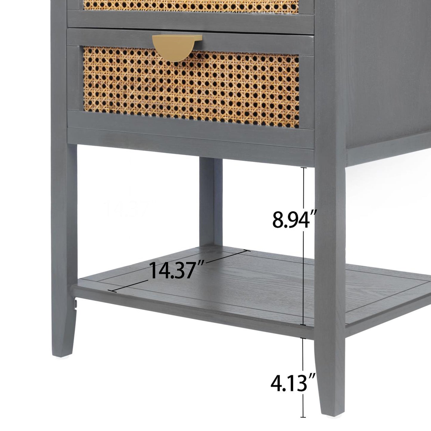 2 Drawer Side Table Nightstand Natural Rattan End Table for Bedroom