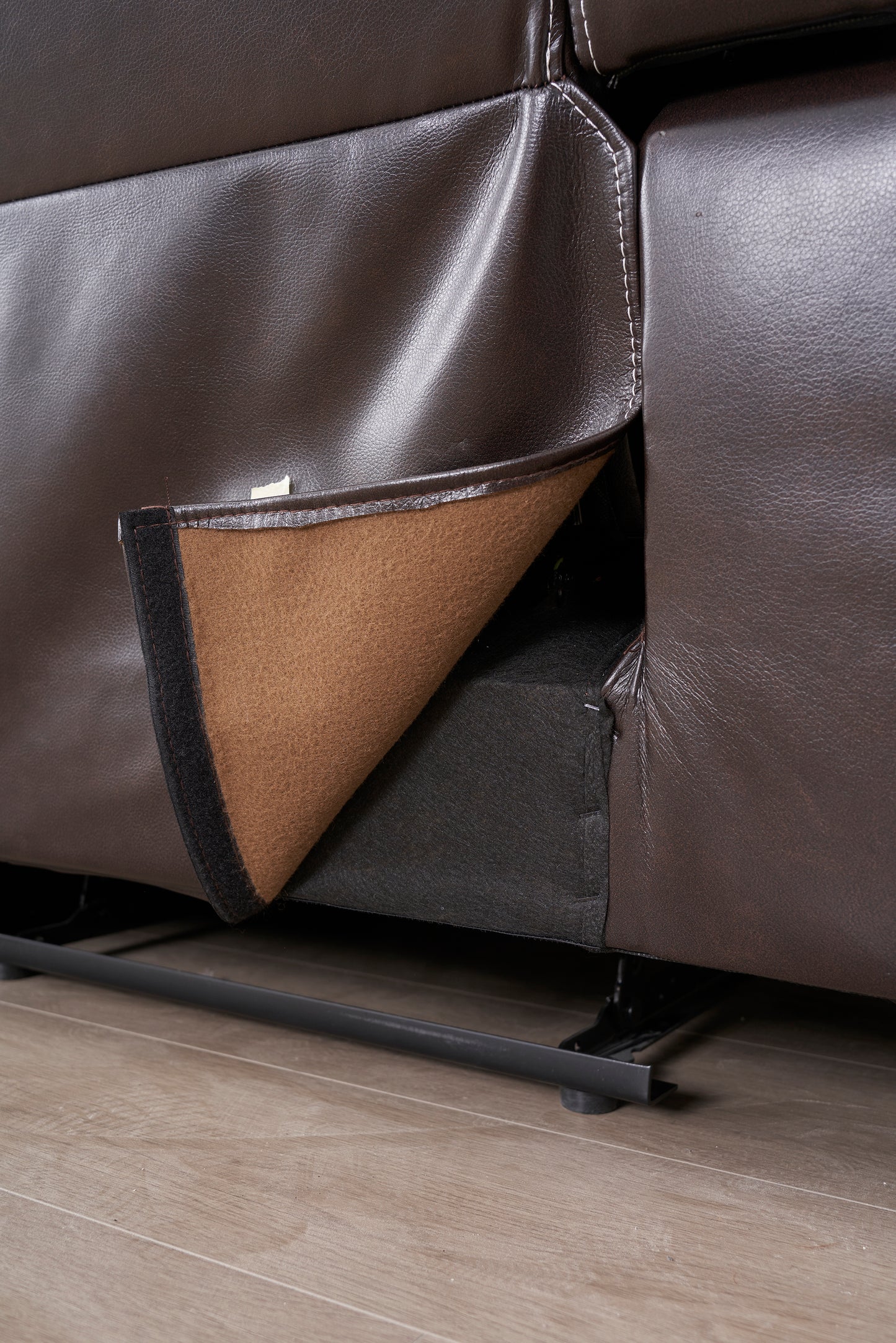 Reclining Upholstered Manual Puller in Faux Leather: Brown, 85.83"x38.58"x40.16"