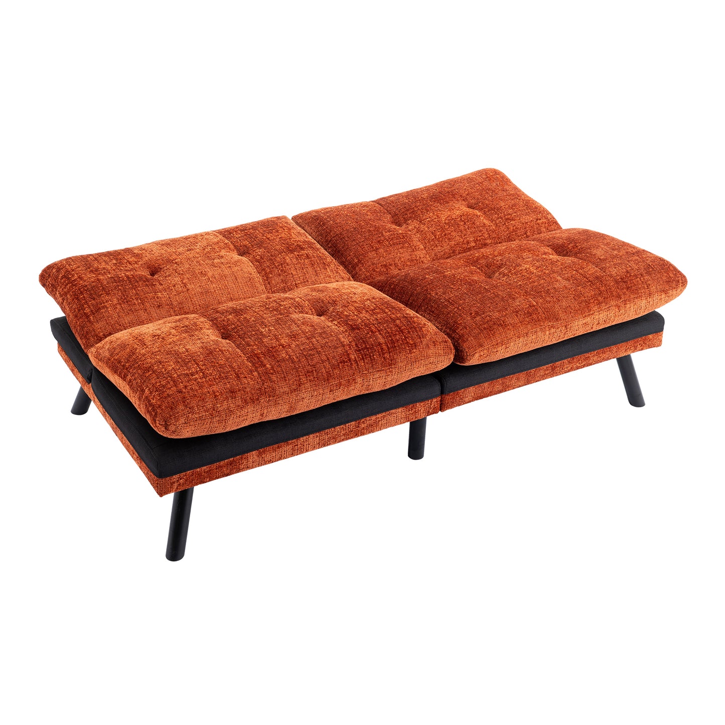 Convertible Sofa Bed Loveseat Futon Bed Breathable Adjustable Lounge Couch with Metal Legs - Compact Living Space Chenille-Orange