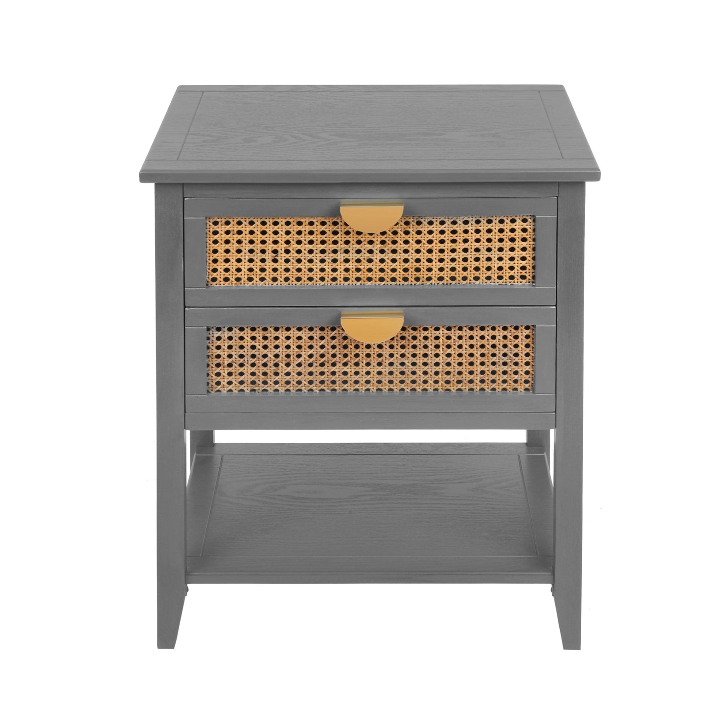 2 Drawer Side Table Nightstand Natural Rattan End Table for Bedroom