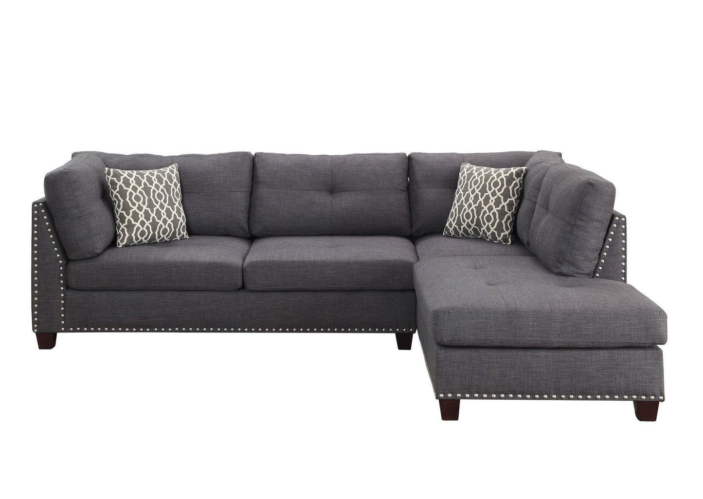 Laurissa Sectional Sofa & Ottoman: Light Charcoal Linen, 2 Pillows, 1Set/2Ctn | ACME 54385