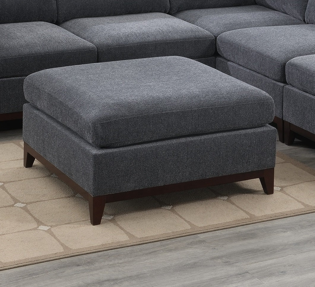 Ash Grey Chenille Fabric Modular Sectional 6pc Set Living Room Furniture Corner L-Sectional Couch with 2 Corner Wedges, 2 Armless Chairs, and 2 Ottomans - Tufted Back, Exposed Wooden Base