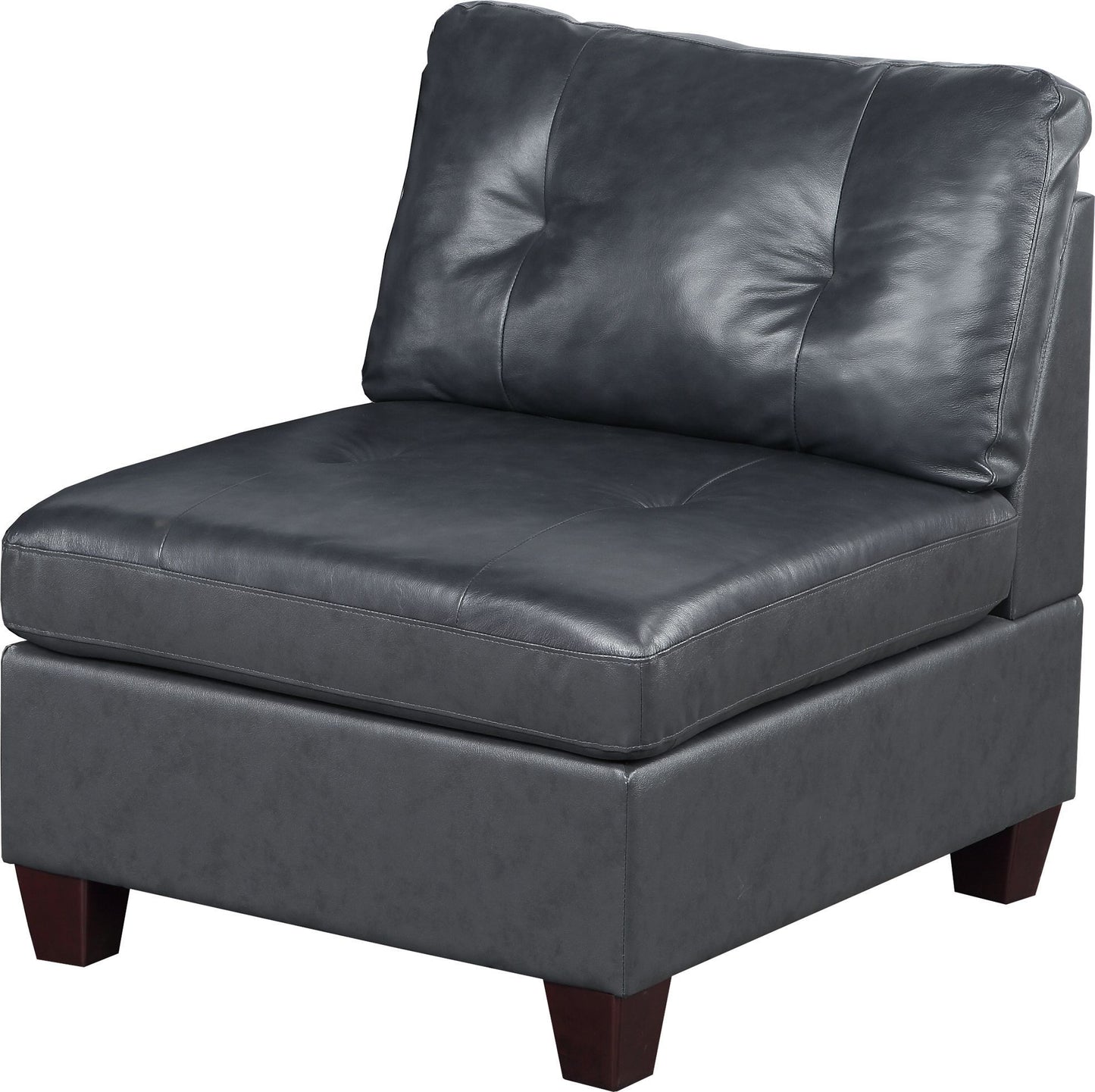 Genuine Leather Black Tufted 6pc Sectional Set - Corner Wedge, Armless Chair, Ottomans - Living Room Furniture Sofa Couch