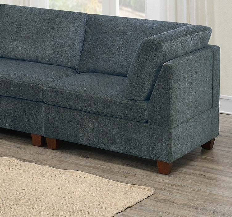 Living Room Furniture: Grey Modular Sofa Set, 8pc Large Family Couch, Modern, 4x Corner Wedge, 3x Armless Chairs, 1x Ottoman Plywood