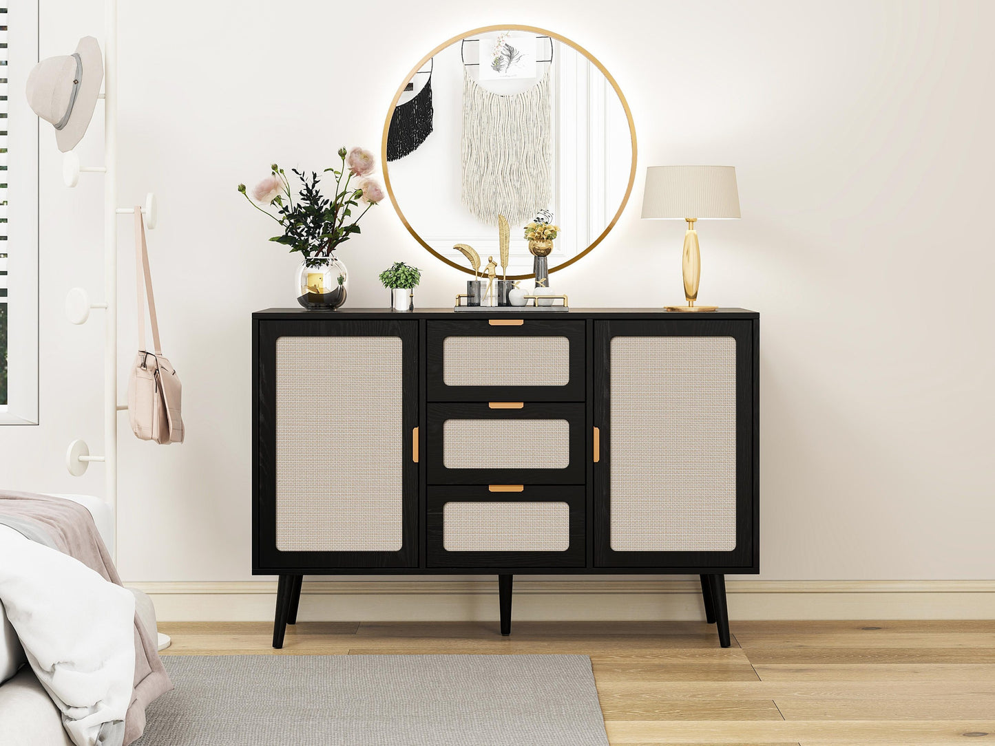 2 Door 3 Drawer Accent Storage Cabinet for Living Room Bedroom