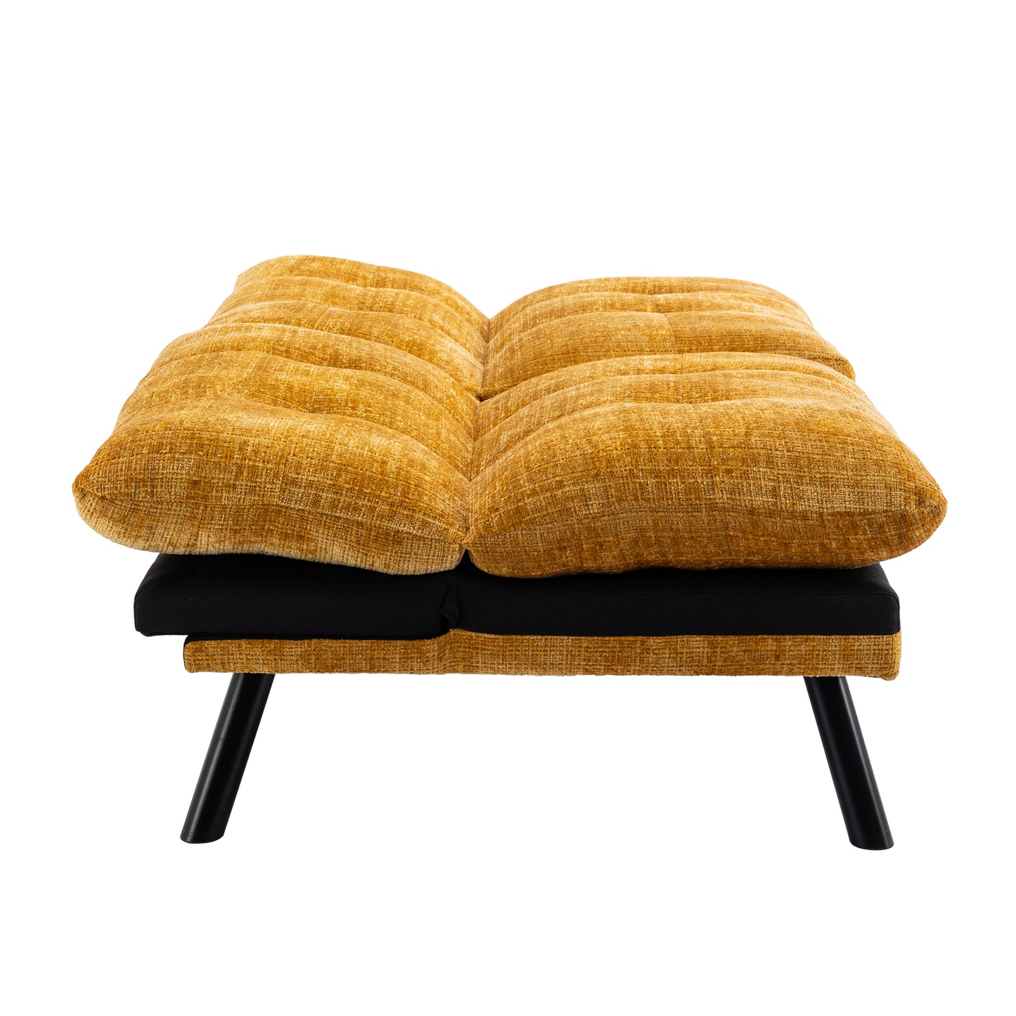Convertible Sofa Bed Loveseat Futon Bed Adjustable Lounge Couch with Metal Legs, Breathable Chenille-Yellow. Perfect for Compact Living Spaces.