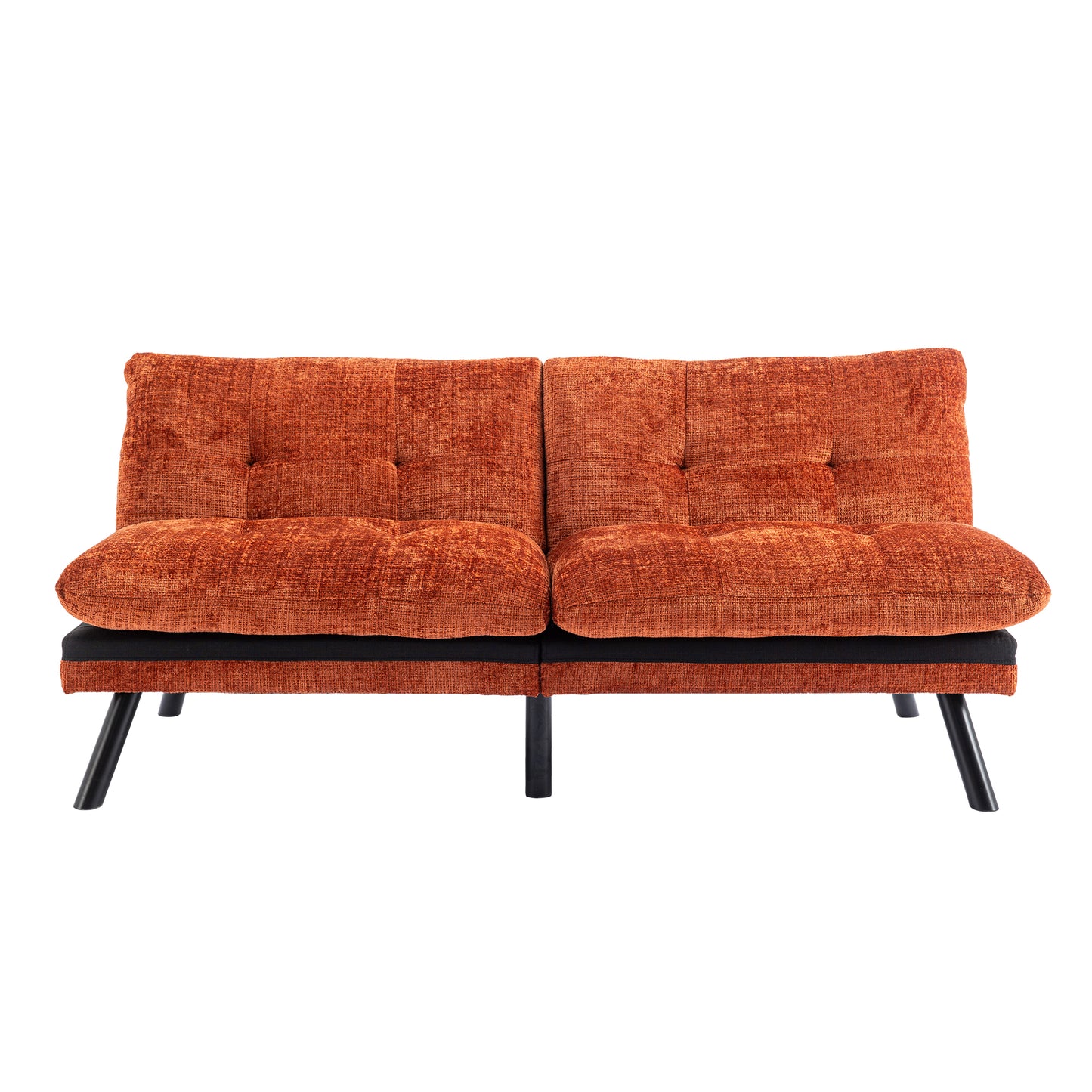 Convertible Sofa Bed Loveseat Futon Bed Breathable Adjustable Lounge Couch with Metal Legs - Compact Living Space Chenille-Orange