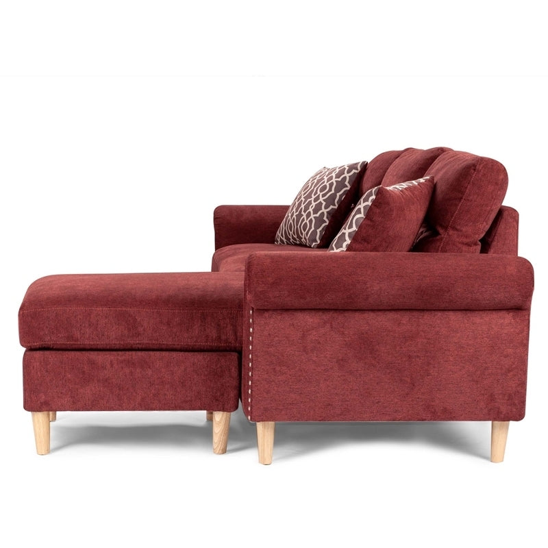 Paparika Red Polyfiber Reversible Sectional Sofa Set with Chaise, Pillows, Plush Cushion, and Nailheads - Luxurious Comfort for Your Living Space