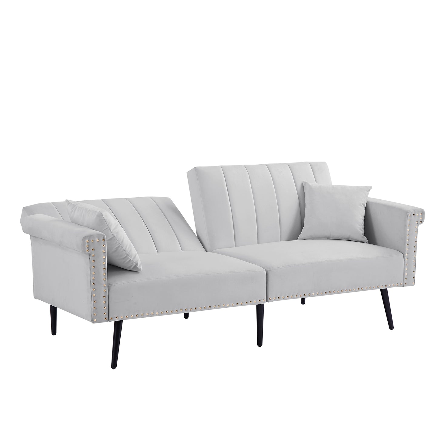 Grey Velvet Loveseat Sofa Bed - Comfortable and Stylish Convertible Furniture for Small Spaces - Queen Size Sleeper Sofa with Soft Velvet Upholstery