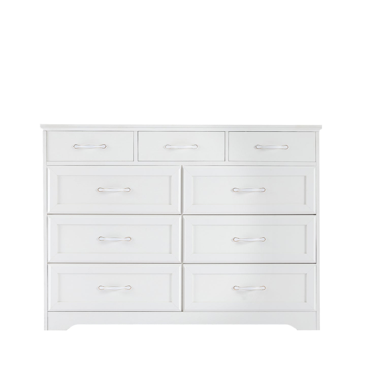 9 Drawer Long Dresser with Antique Handles Wood Chest of Drawers