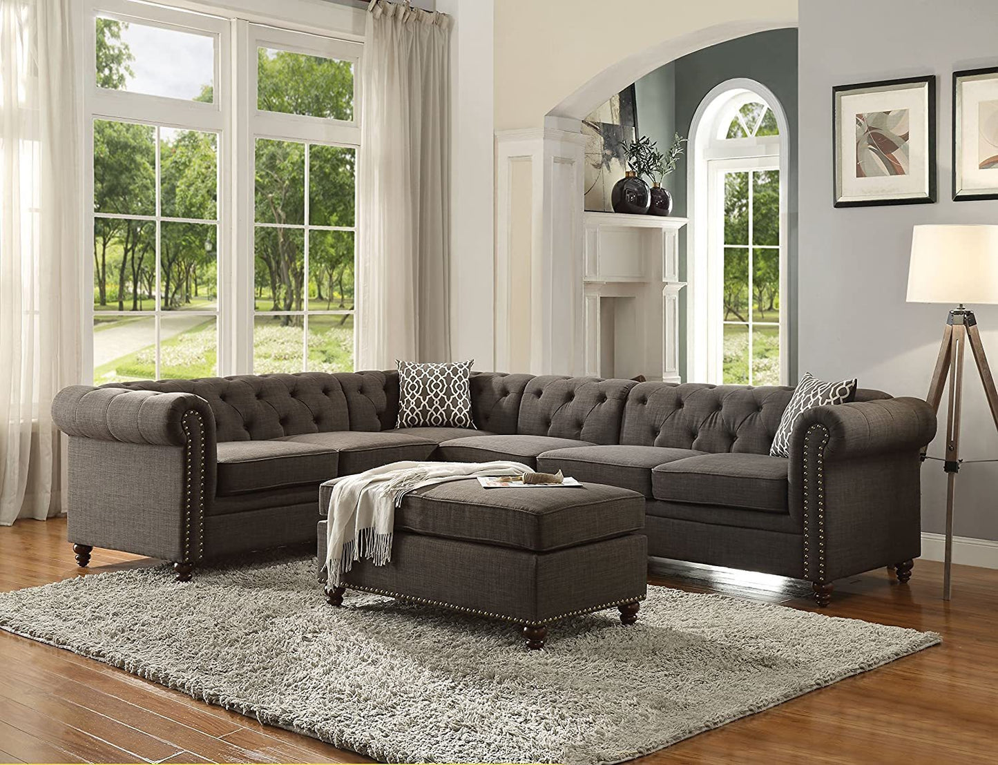ACME Aurelia II Sectional Sofa: Charcoal Linen, Spacious and Stylish for Modern Living Rooms