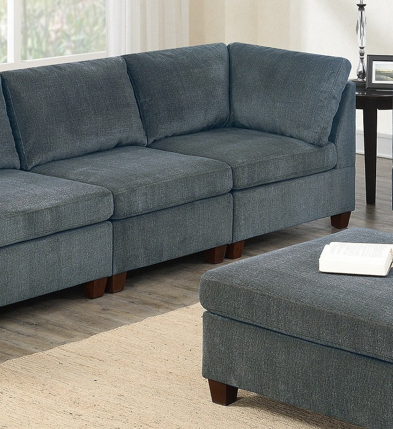Living Room Furniture: Grey Modular Sofa Set, 8pc Large Family Couch, Modern, 4x Corner Wedge, 3x Armless Chairs, 1x Ottoman Plywood