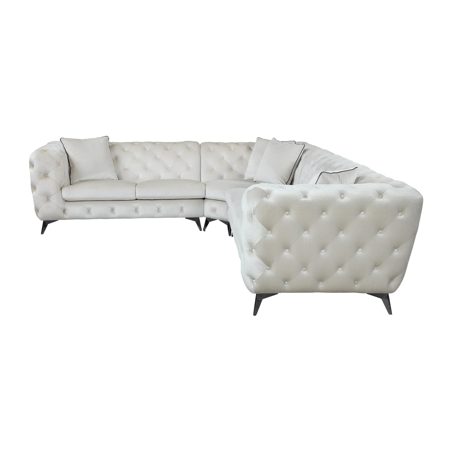 ACME Atronia Sectional Sofa: Beige Fabric, 4 Pillows, LV01160