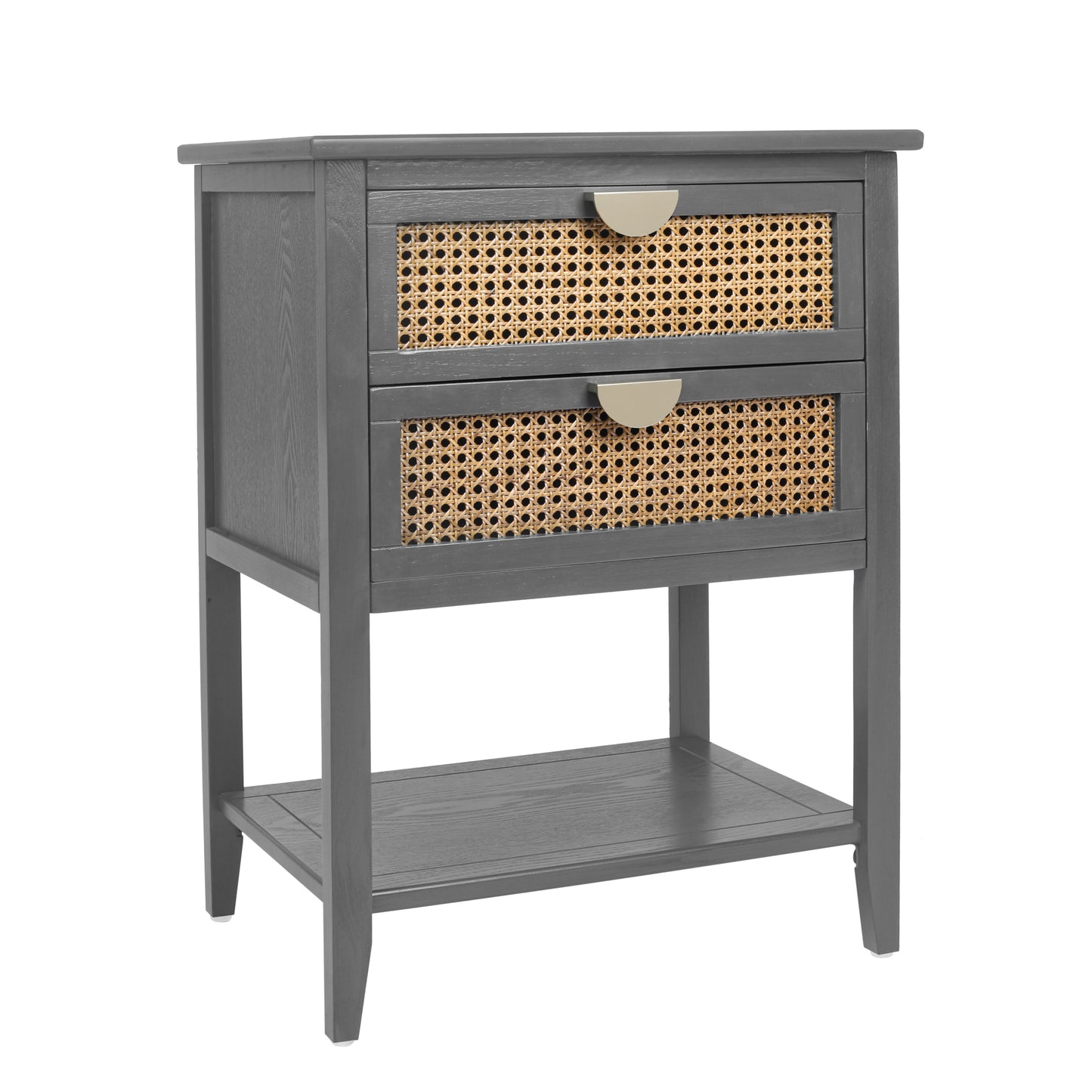 2 Drawer Side Table Nightstand Natural Rattan End Table for Bedroom