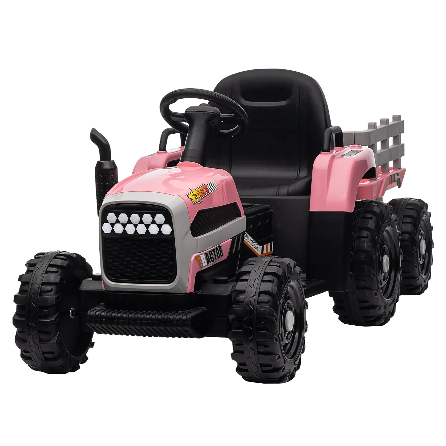 12V Battery Powered Ride on Tractor with Trailer: Remote Control, Three-Speed Adjustable, Power Display, USB, MP3, Bluetooth, LED Light, Two-Point Safety Belt, Perfect for Kids, Color Options Available