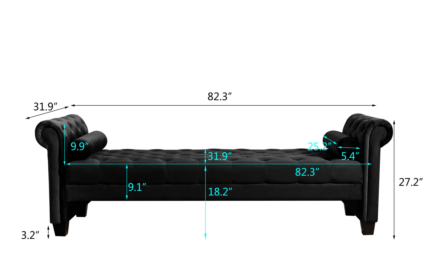 Black Rectangular Large Sofa Stool - 2038: Stylish, Comfortable, and Spacious Seating Solution