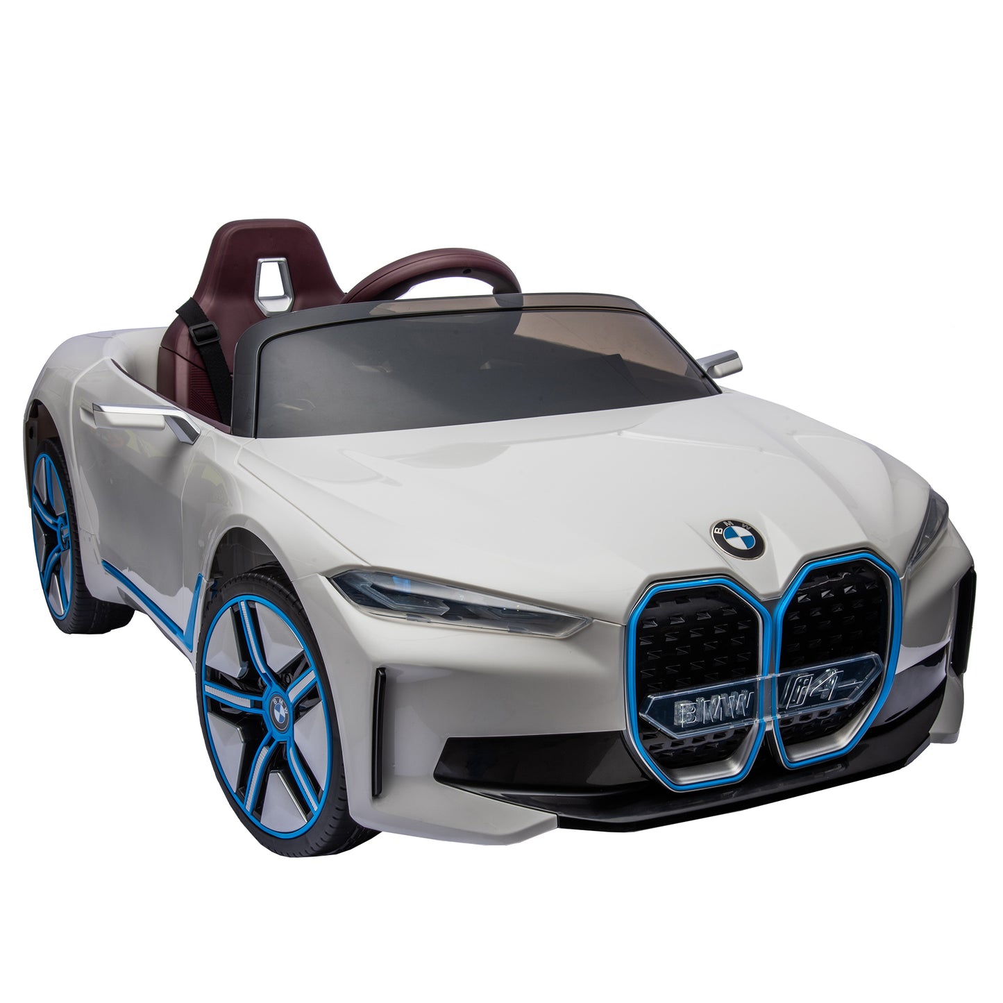 Licensed BMW I4 12V Kids Ride-On Car: 2.4G Remote Control, Electric, 3-Speed, Power Display, USB, MP3, Bluetooth, LED Lights, Safety Belt, Story - Black