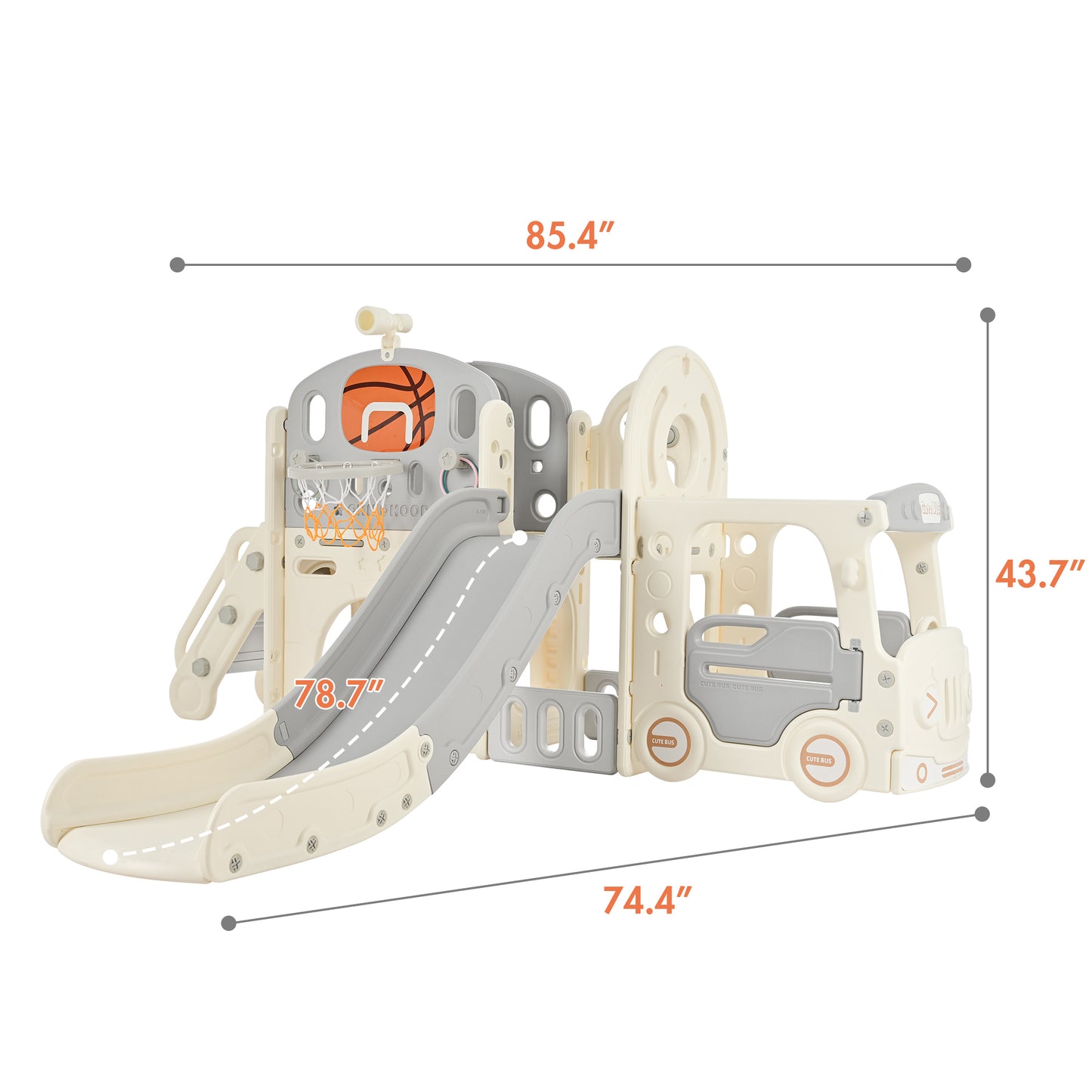 Kids Slide Playset Structure 9 in 1: Freestanding Castle Climbing Crawling Playhouse with Slide, Arch Tunnel, Ring Toss, Bus Model, Basketball Hoop & Toy Storage Organizer for Toddlers