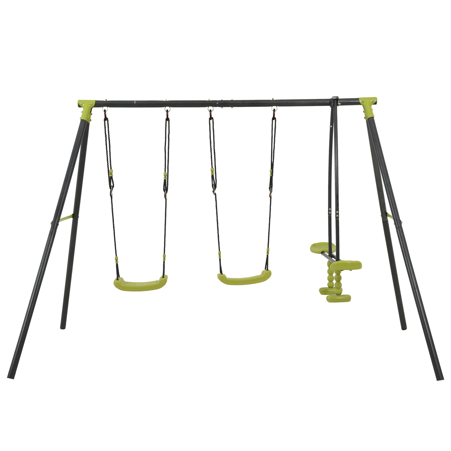 Triple Children Metal Safe Swing Set 440lbs for Outdoor Playground - Black/Green, 3 Seats, Age 3+.