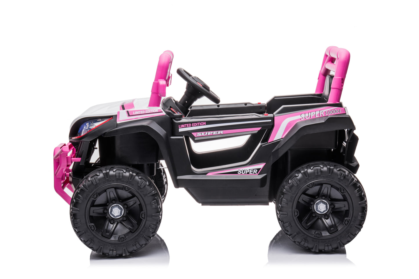 12V7A*1 30W*4 One Button Start Kids Ride-On Car with Forward and Backward, High and Low Speed, Music, Front Light, Power Display, 2 Doors, 2.4G R/C, Seat Belt, Four Wheel Absorber - Various Colors and Sizes Available