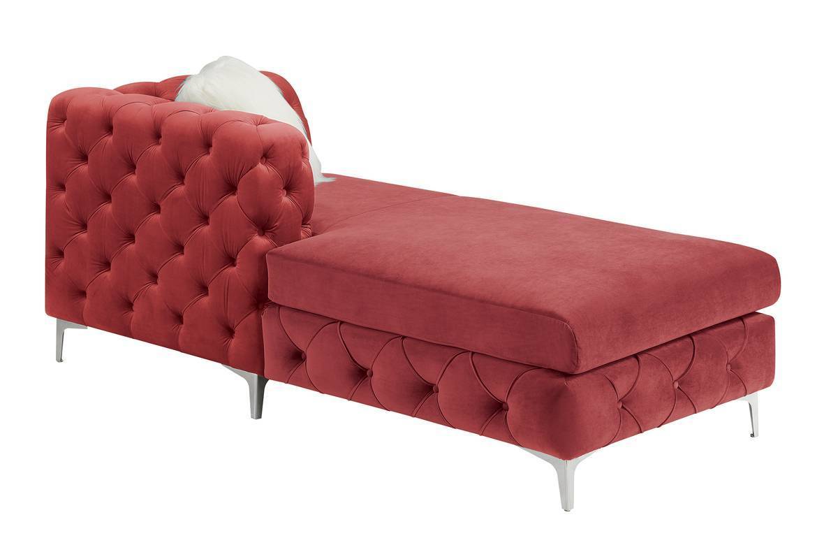 Gorgeous Living Room U-Sectional Burgundy Velvet Tufted Cushion Couch LAF and RAF Chaise Armless Loveseat: Luxurious Velvet U-Sectional Couch with Tufted Cushions and Armless Loveseat in Burgundy Color